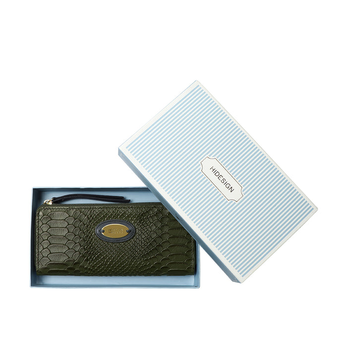 Ee Teresa W1 Green Leather Zip Around Wallet