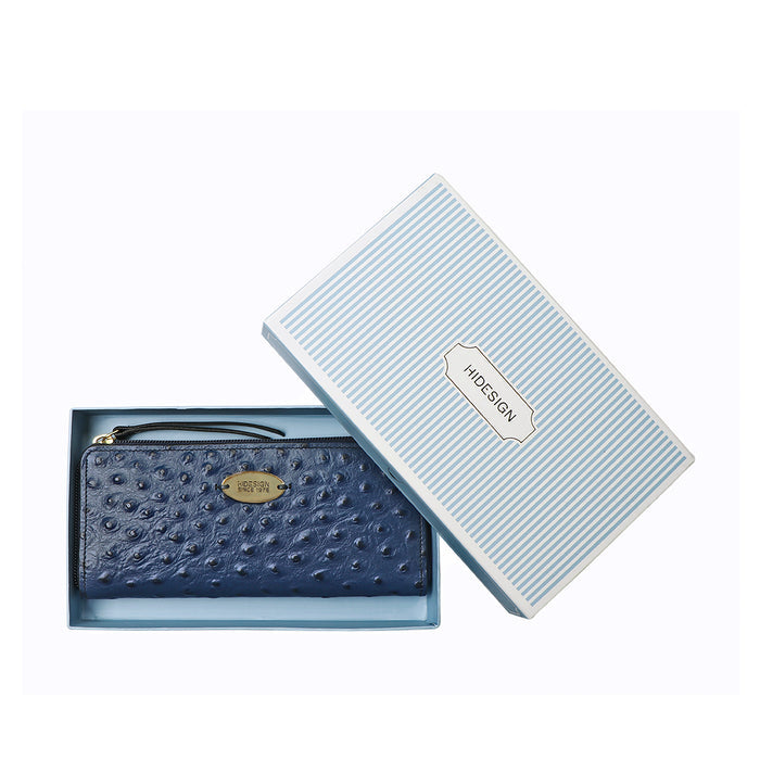 Ee Teresa W2 Blue Leather Zip Around Wallet