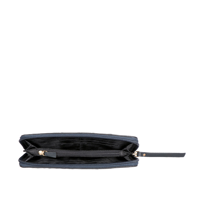 Ee Teresa W2 Blue Leather Zip Around Wallet