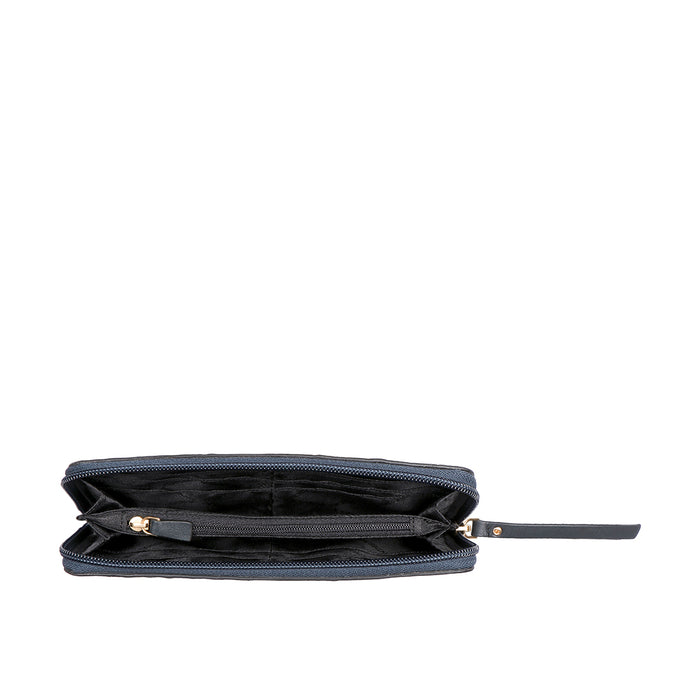 Ee Teresa W2 Blue Leather Zip Around Wallet