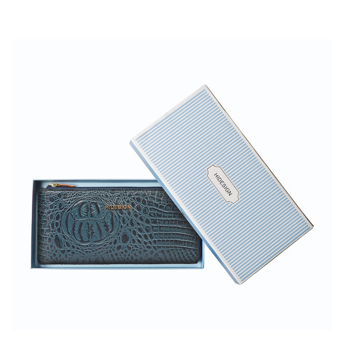 Ee Viola W1-M Blue Leather Zip Around Wallet
