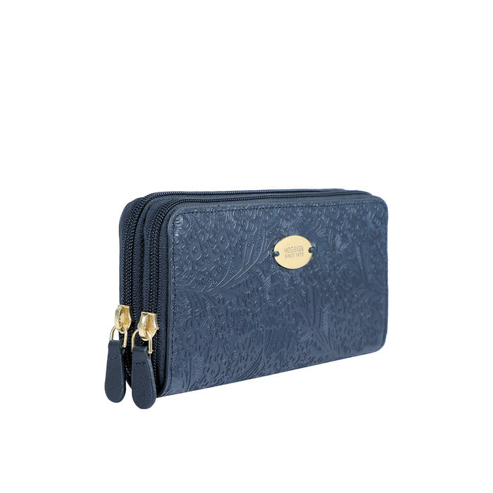 Ee Viola W2 Blue Leather Double Zip Around Wallet