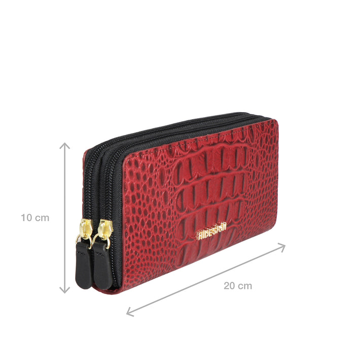 Ee Viola W2-M Red Leather Double Zip Around Wallet