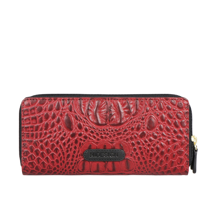 Ee Viola W2-M Red Leather Double Zip Around Wallet