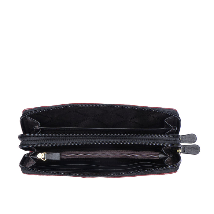 Ee Viola W2-M Red Leather Double Zip Around Wallet