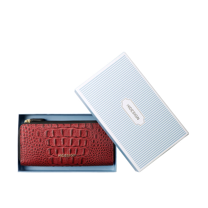 Ee Viola W2-M Red Leather Double Zip Around Wallet