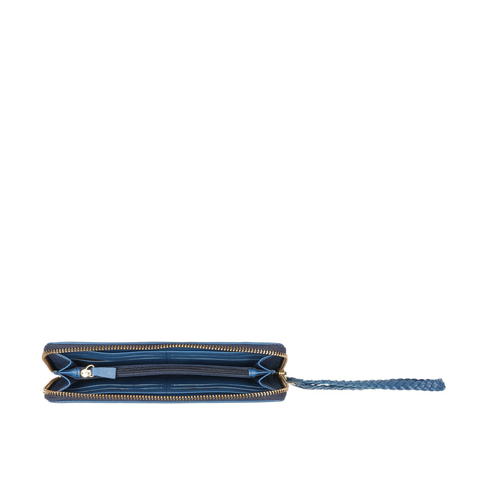 Eijo W3 Blue Leather Zip Around Wallet