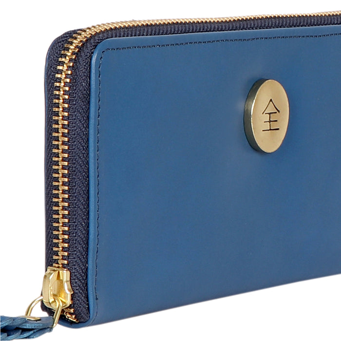 Eijo W3 Blue Leather Zip Around Wallet