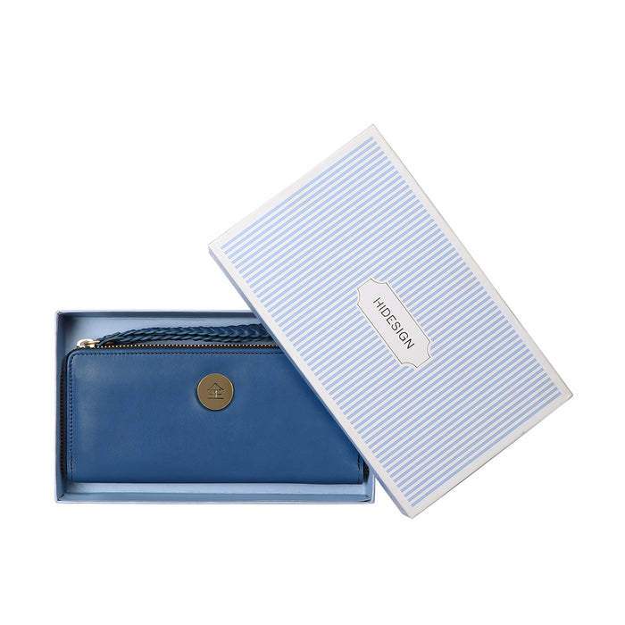 Eijo W3 Blue Leather Zip Around Wallet
