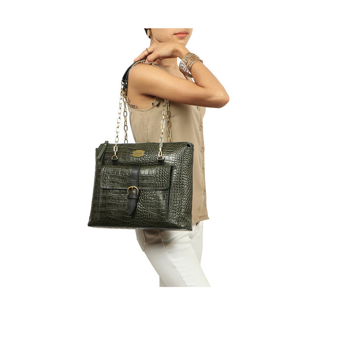 Eliza 01 Sb Green Leather Tote Bag