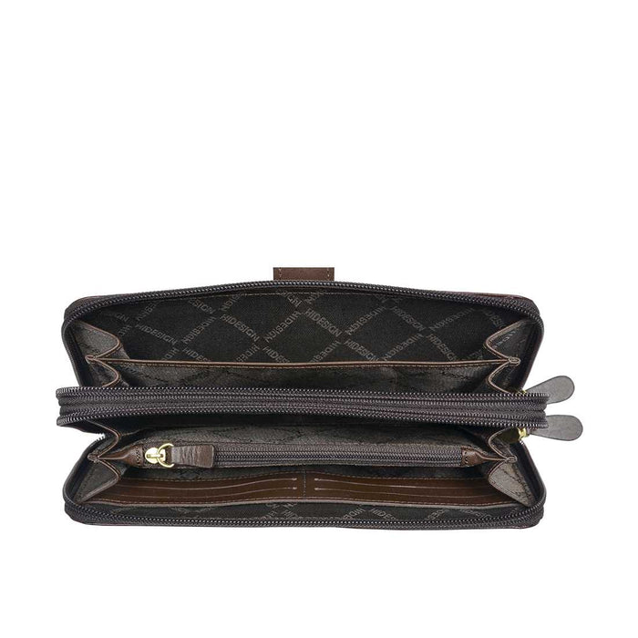Eliza W2  Sb Brown Leather Double Zip Around Wallet