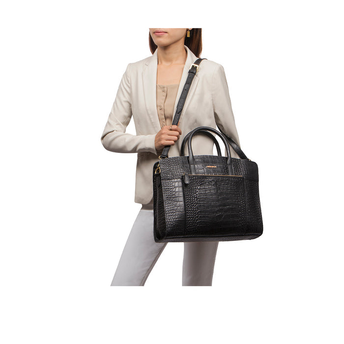 Ella 01 Black Leather Laptop Bag