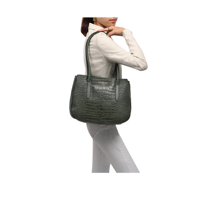 Ella 04 Green Leather Tote Bag