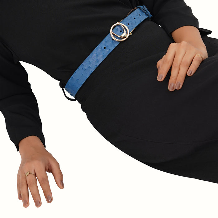 Elodie Women's Blue Reversible Leather Belt