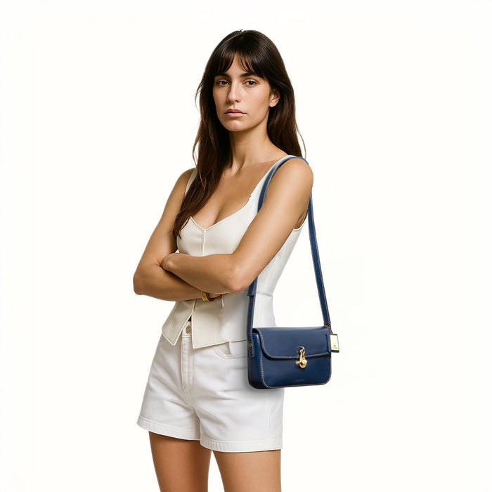 Elysee 01 Blue Leather Shoulder Bag