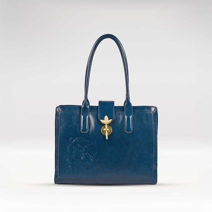 Enchanted 02 Blue Leather Tote Bag