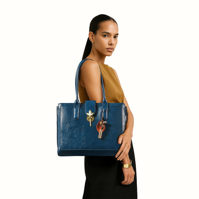 Enchanted 02 Blue Leather Tote Bag