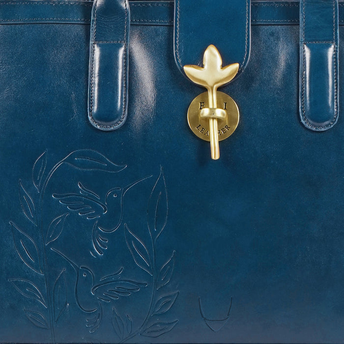 Enchanted 02 Blue Leather Tote Bag