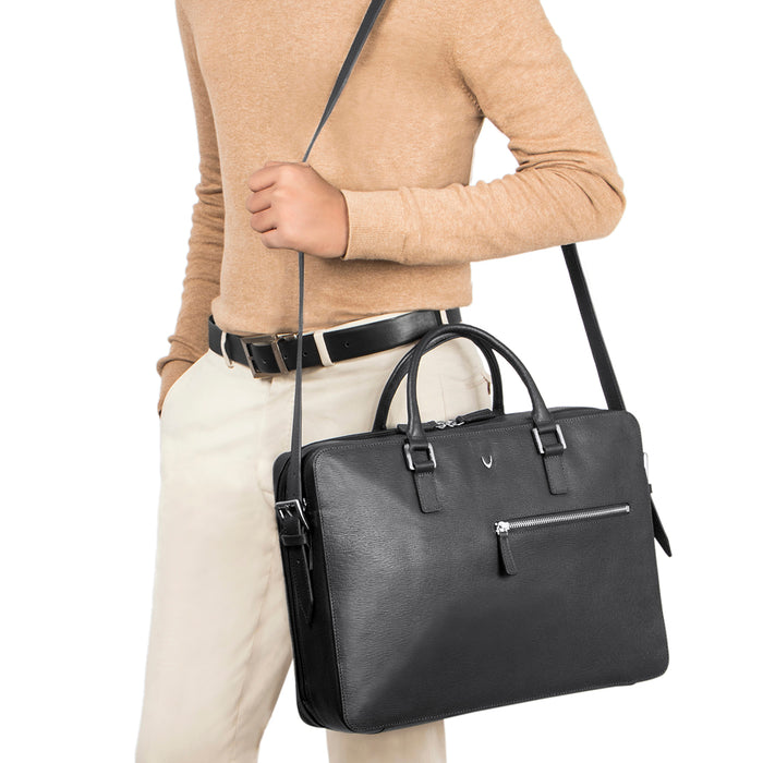 Enzo 01 Black Leather  Laptop Bag
