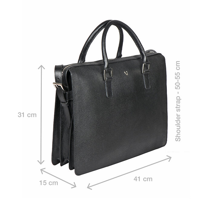 Enzo 02 Black Leather  Laptop Bag