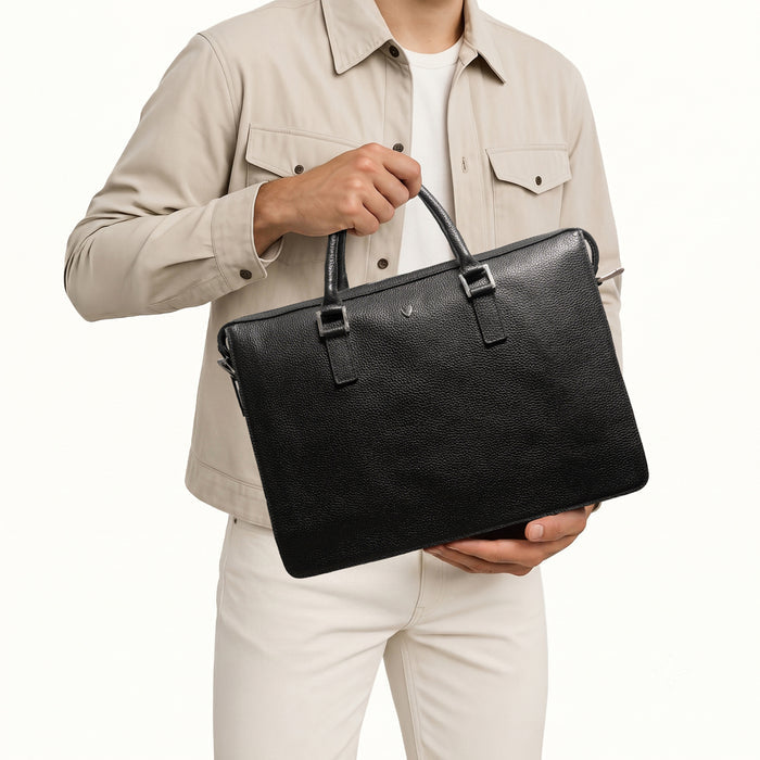 Enzo 02 Black Leather  Laptop Bag