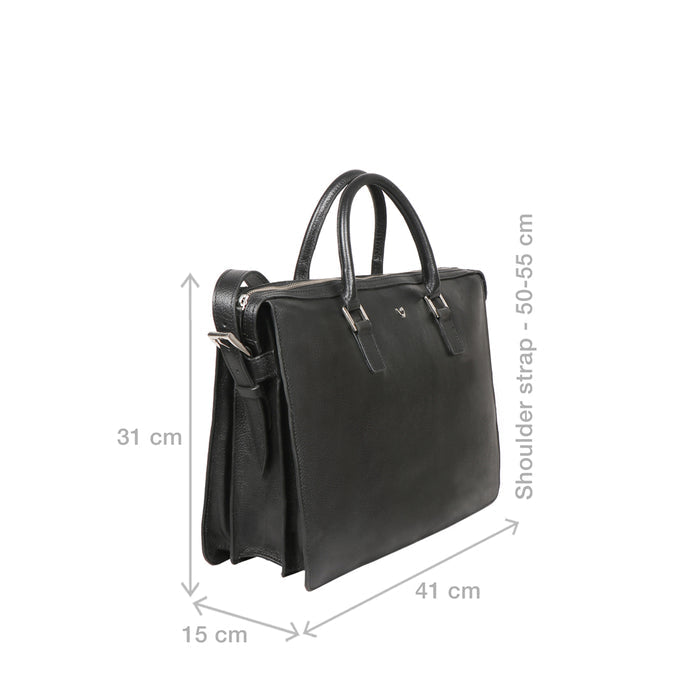 Enzo 02 Black Leather  Laptop Bag
