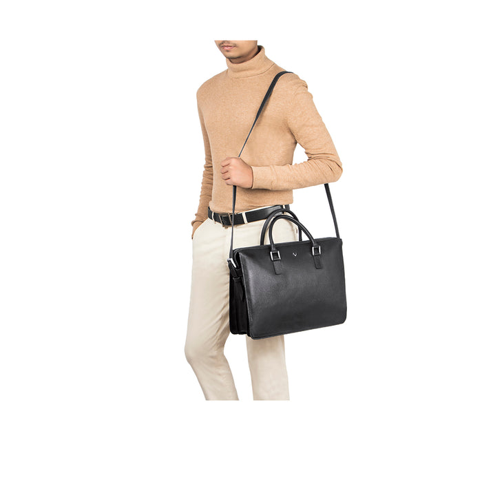 Enzo 02 Black Leather  Laptop Bag