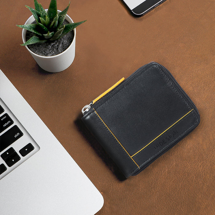 Enzo W3 Black Leather Zip Around Wallet