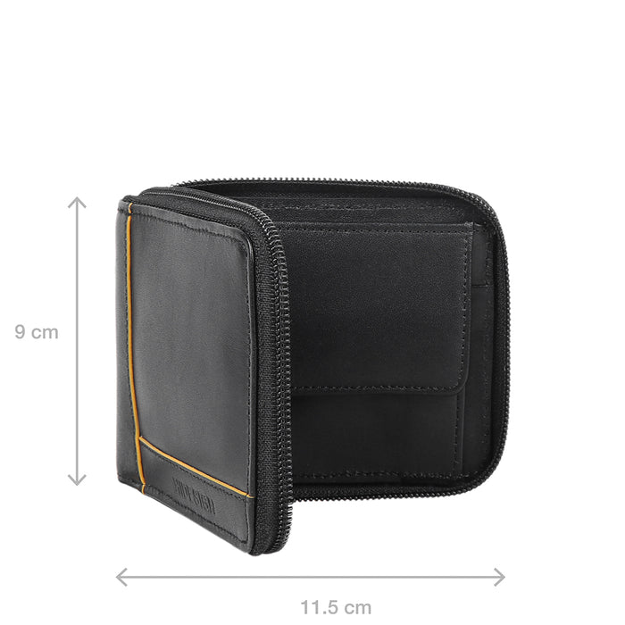 Enzo W3 Black Leather Zip Around Wallet