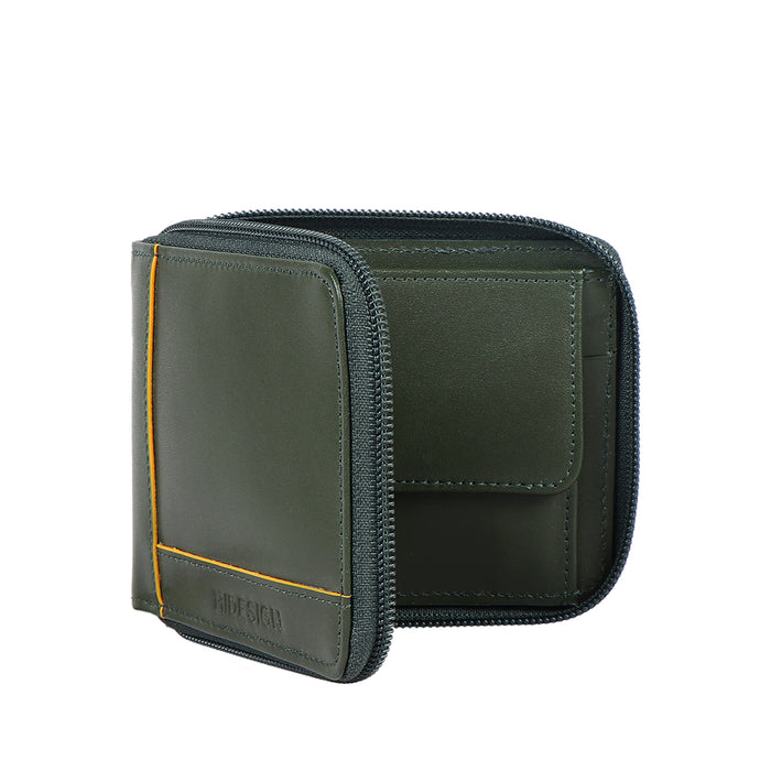 Enzo W3 Green Leather Zip Around Wallet