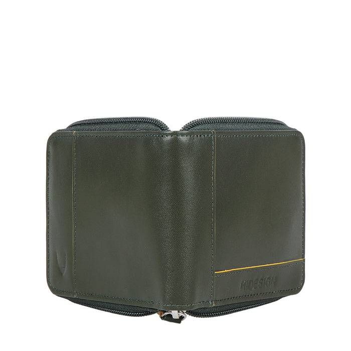 Enzo W3 Green Leather Zip Around Wallet