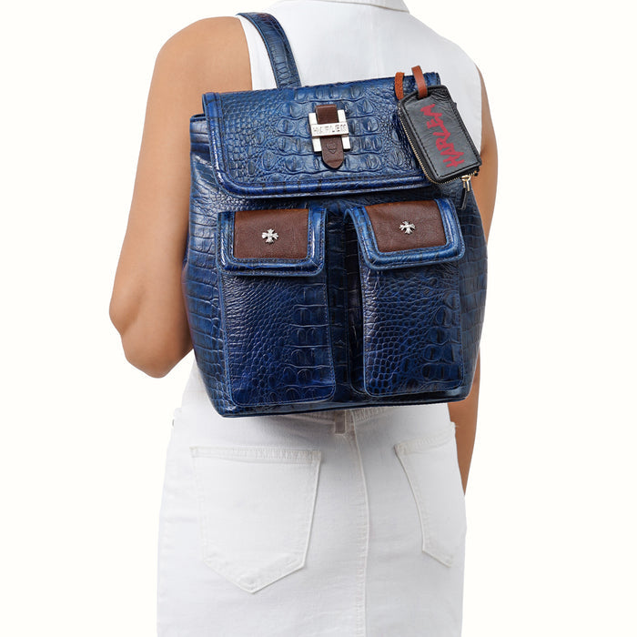 Etta 03 Blue Leather Backpack