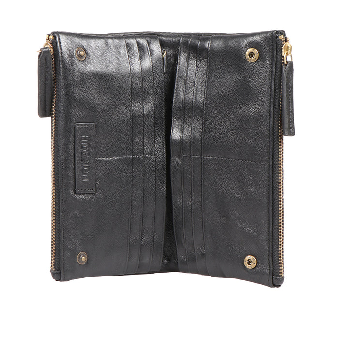 Flower - W1 Black Leather Bi-Fold Wallet