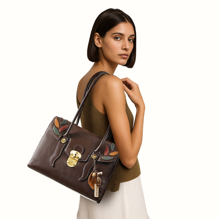 Forest 02 Brown Leather Tote Bag