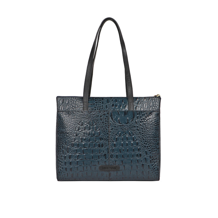Fuschia 02 Sb Blue Leather Tote Bag