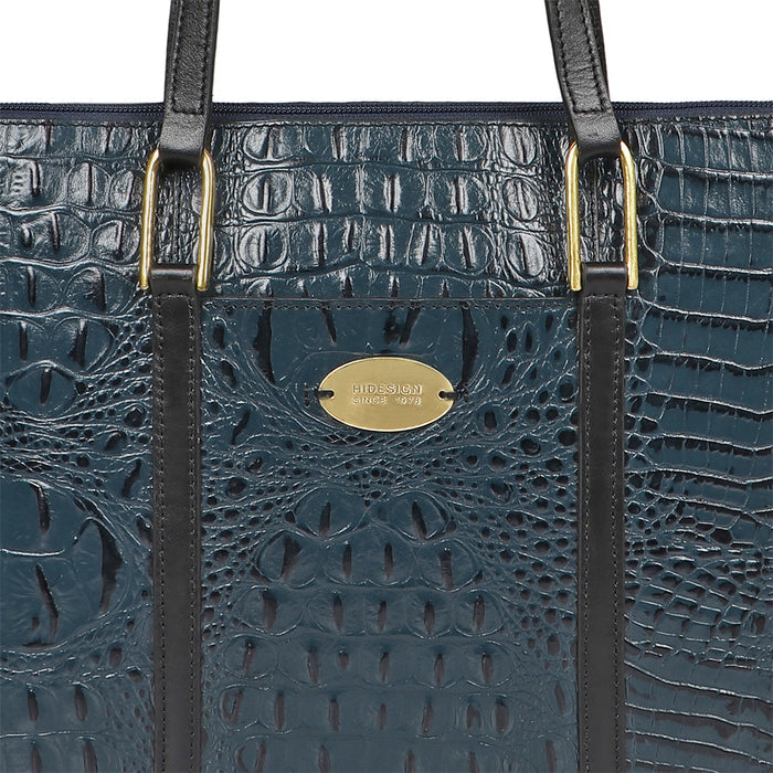 Fuschia 02 Sb Blue Leather Tote Bag