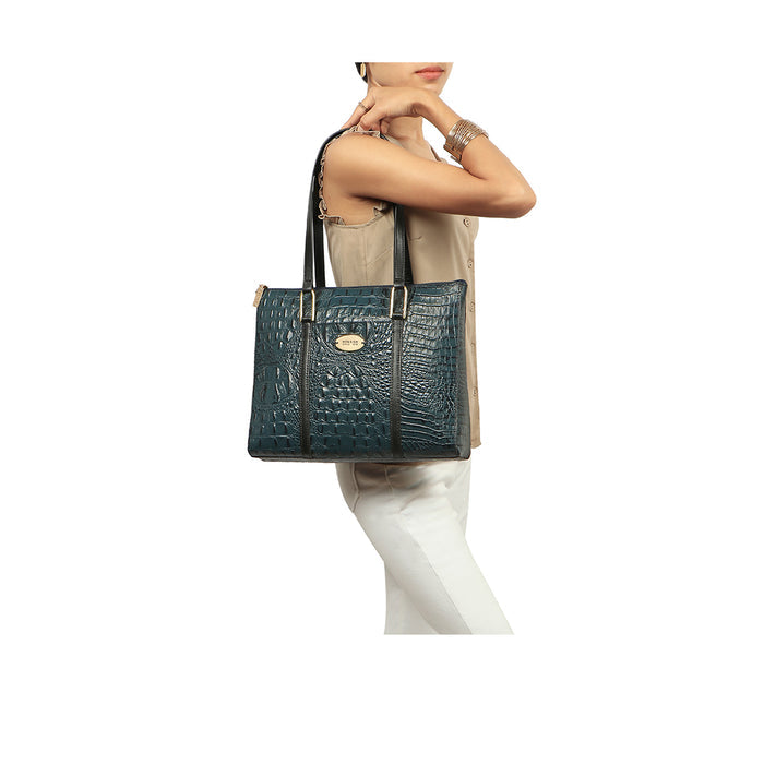 Fuschia 02 Sb Blue Leather Tote Bag