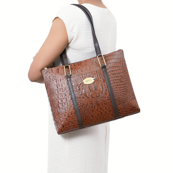 Fuschia 02 Sb Tan Leather Tote Bag