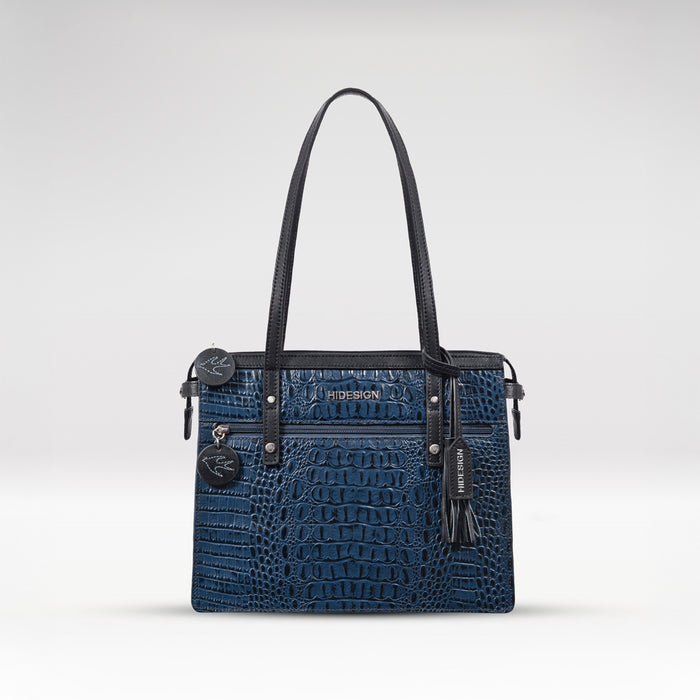 Galaxy 02 Blue Leather Tote Bag