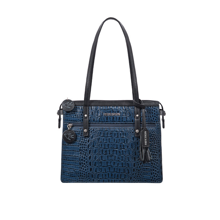 Galaxy 02 Blue Leather Tote Bag