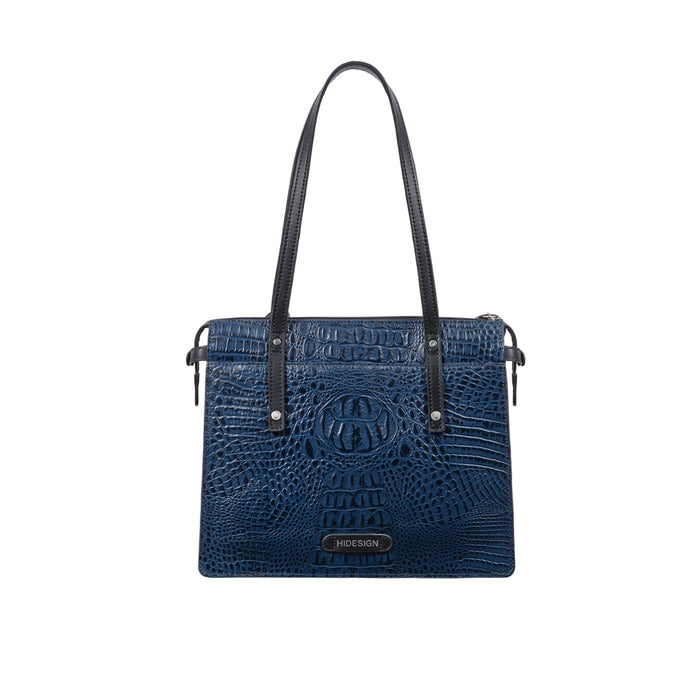 Galaxy 02 Blue Leather Tote Bag