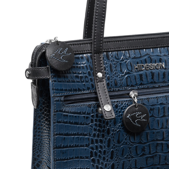 Galaxy 02 Blue Leather Tote Bag