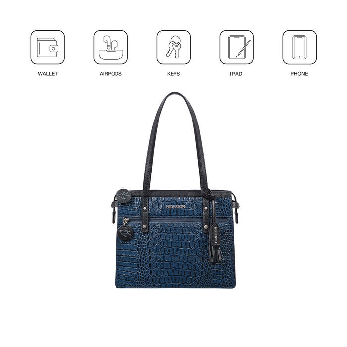 Galaxy 02 Blue Leather Tote Bag