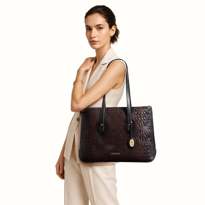 Galaxy 03 Brown Leather Tote Bag