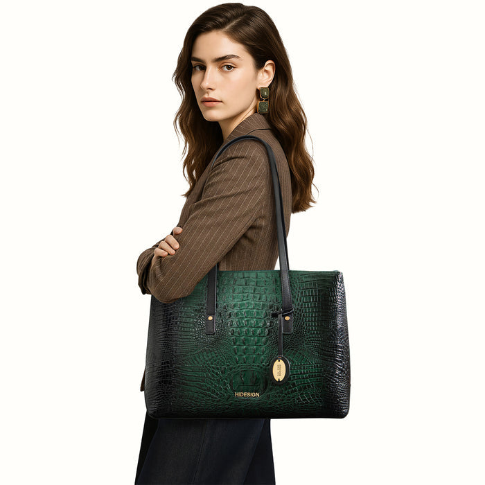 Galaxy 03 Green Leather Tote Bag