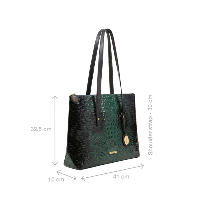 Galaxy 03 Green Leather Tote Bag