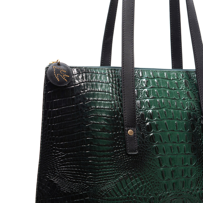 Galaxy 03 Green Leather Tote Bag