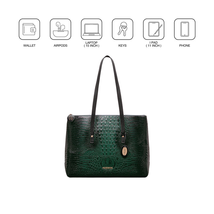 Galaxy 03 Green Leather Tote Bag