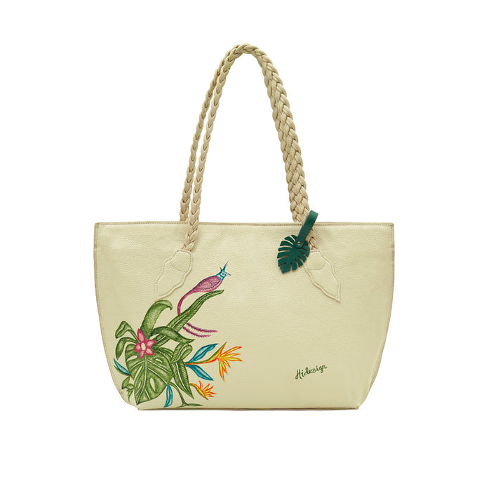 Garden 02 White Leather Tote Bag