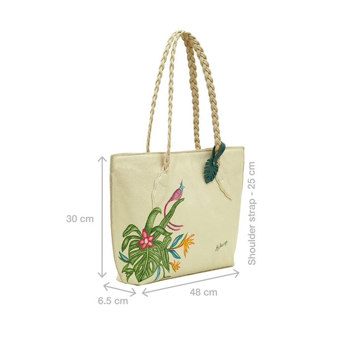 Garden 02 White Leather Tote Bag
